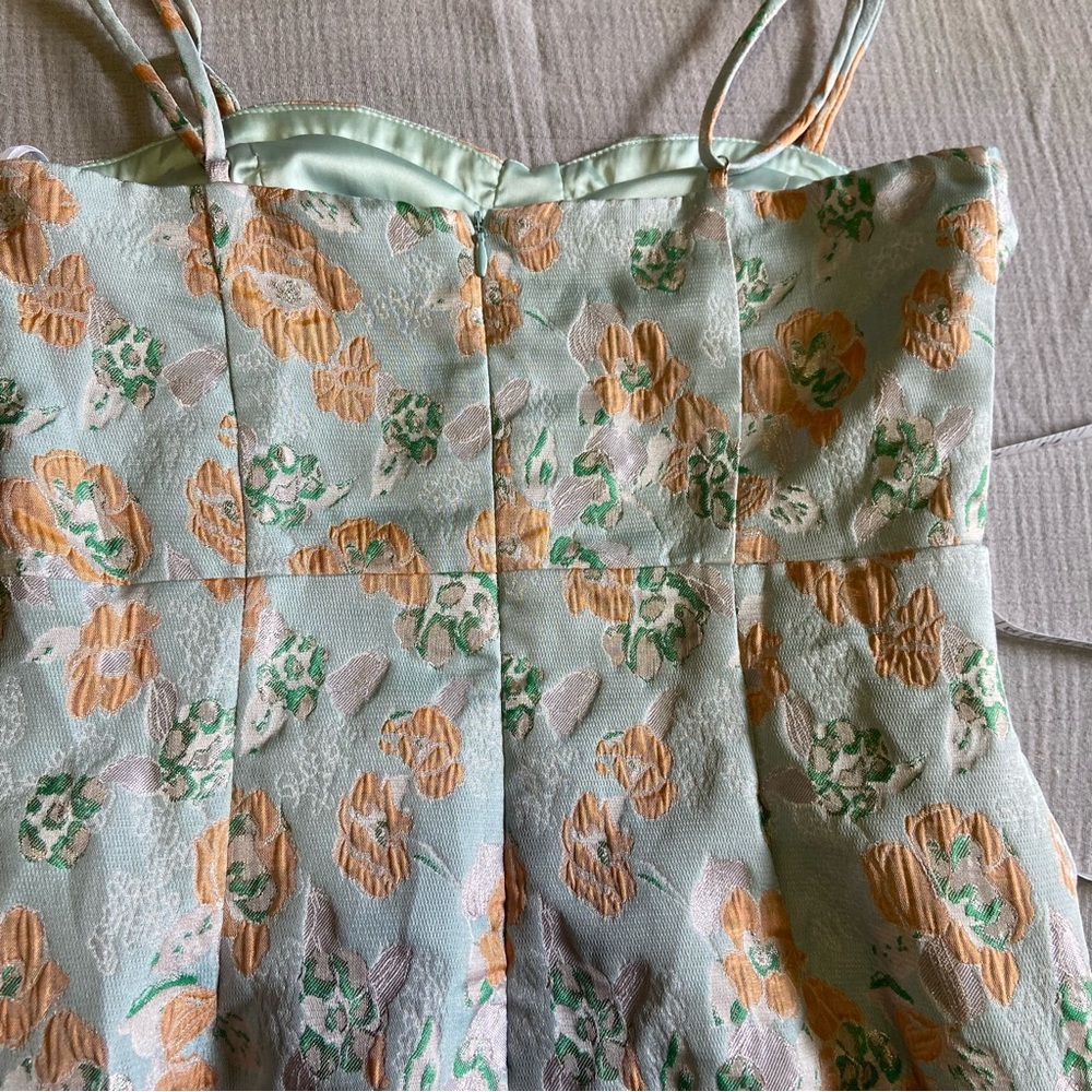 NWOT Lulus Enviable Aesthetic Light Blue Floral Jacquard Bustier Midi Dr… - Picture 7 of 11